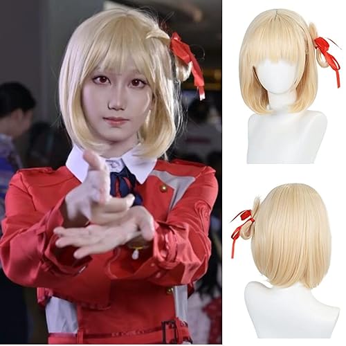 Ebingoo Peluca rubia bob para mujer + gorra de peluca para niñas y mujeres, pelucas cortas de cosplay con flequillo, pelucas de pelo sintético para