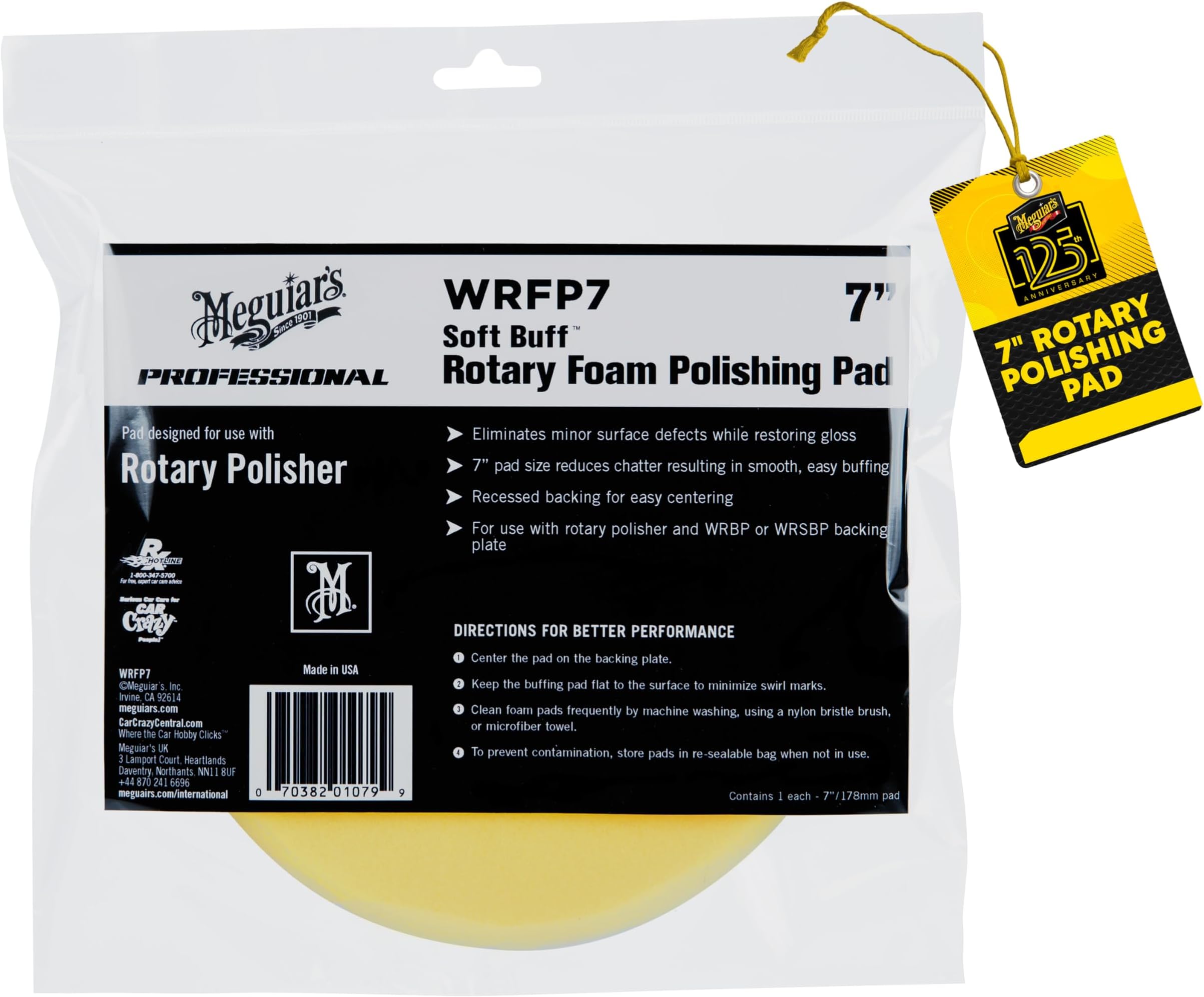 Meguiar's Rotary Foam Polishing Pad - 7 Inch, Wrfp7, H1.25 X W8.5 X D8 inches