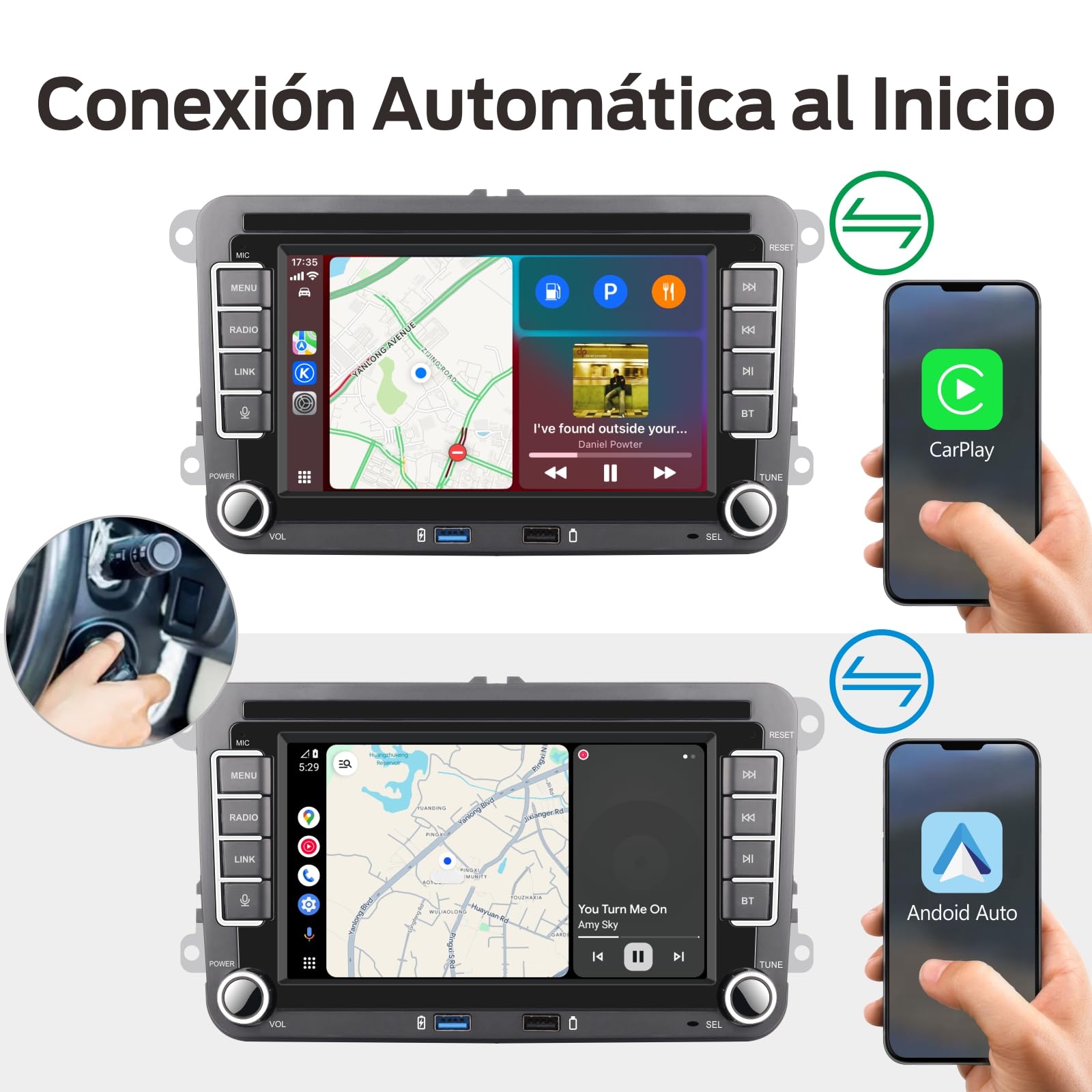 Radio Coche Linux 5s Inicio | Bluetooth/CarPlay/Android Auto Inalámbrico/FM/Am/RDS/USB | DSP 100W | Compatible con VW Golf 5/6 Passat Caddy EOS T5 Tiguan Touran CC Polo