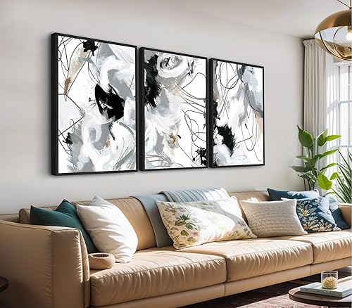 Large Framed Wall Art Canvas - Natural Framed Art Abstract Canvas Pictures for Living Room Modern Canvas Prints for Bedroom Black Float Framed
