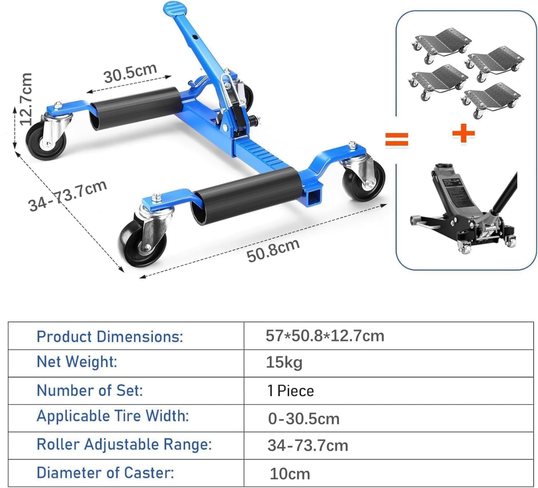 Garvee 2 Pcs Car Wheel Dolly avec Cric De Pneus, Capacité De 680kg Chaque