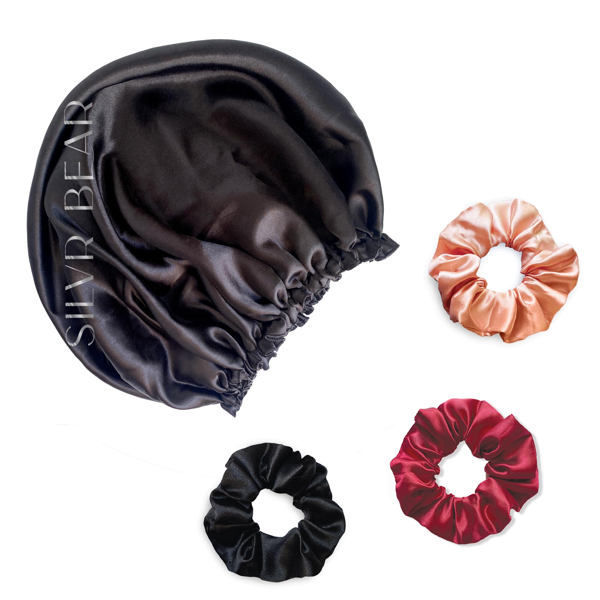 Silvr Bear Satin Satin Bonnet for Women | Sleeping Cap for Women | Scrunchies Satin | Best Gift for Sister, Friend, Mom | Same Colors AS PIC (Bonnet Black)-image-46