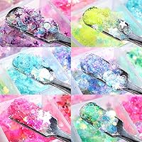 Vista 4 de 12 rejillas 3D de lentejuelas de uñas de sirena con purpurina con diseño holográfico, suministros de arte de uñas iridiscente con purpurina