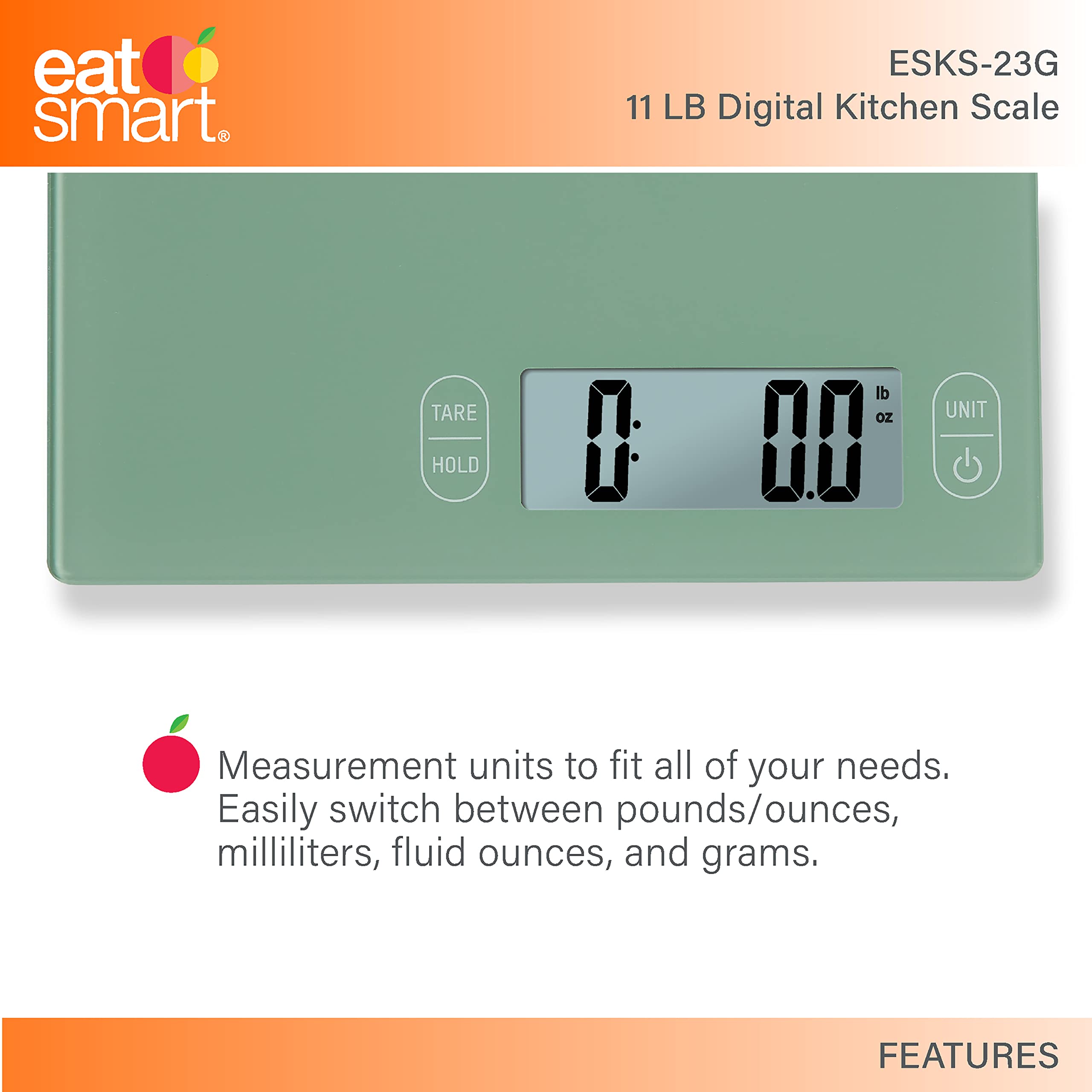 Eat Smart Eat Smart Küchenwaage aus Glas, 5 kg, Grün