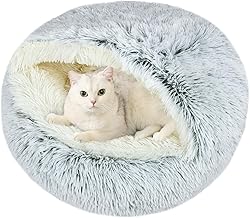 Beds for Cats, Cats, Round Cave Plush Fluffy Dog Basket Cushion Cushion Cushion Washable Removable Comfortable Warm Non-Slip Diameter 60 cm Grey