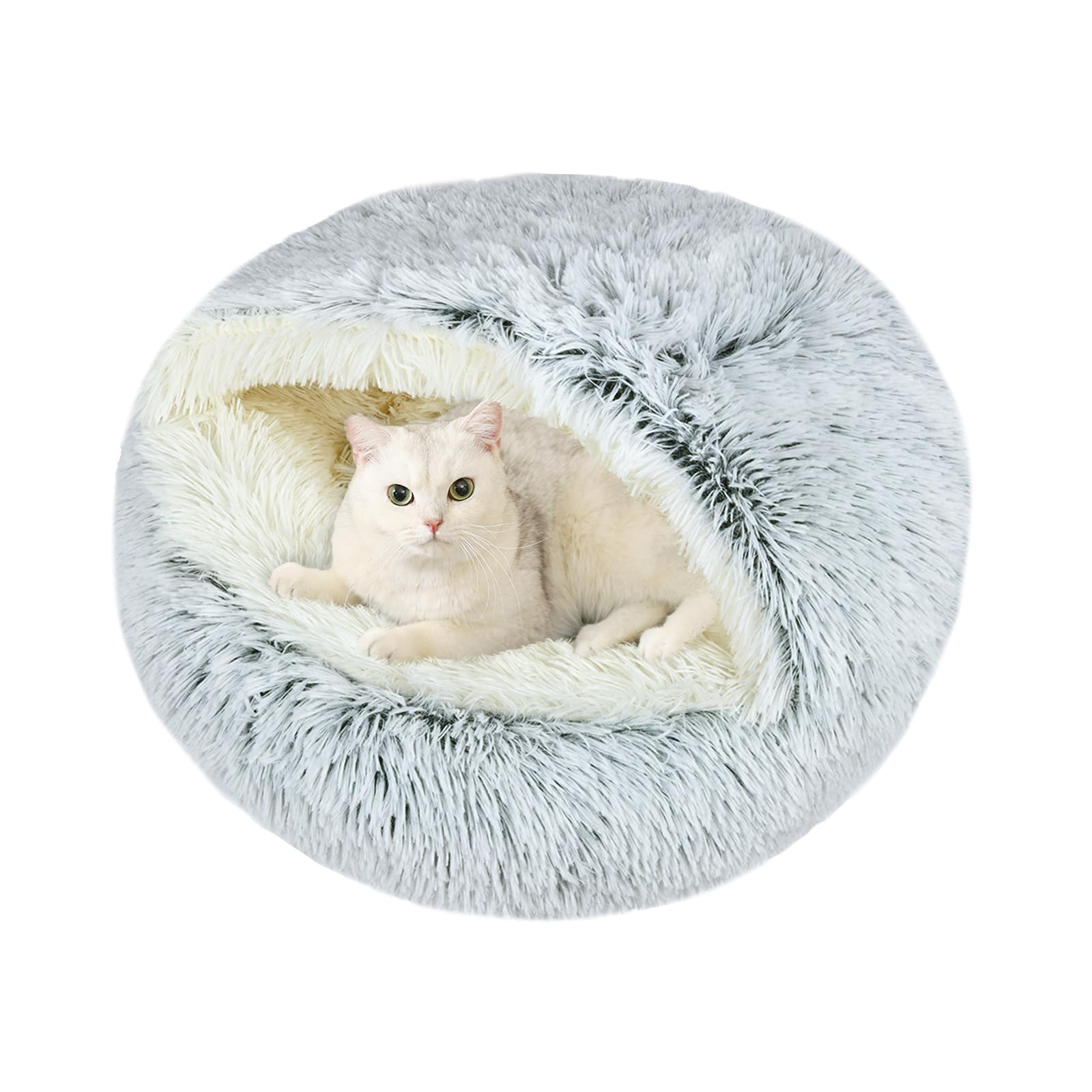 Arquiel Calming Cat Beds, Fluffy Plush Round Cat Cave Washable, Cozy Warming Anti-Slip Small Dog Bed for Puppy and Kitten, Soft Anti Anxiety Pet Nest (20×20 inch, Grey)