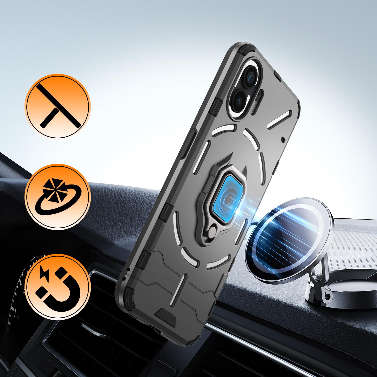 Xiltlly Magnetica Cover per Nothing Phone 2 /Phone (2), Compatibile con MagSafe, Custodia Antiurto Protettiva per Telefono Cellulare AntiGraffio Case, Nero