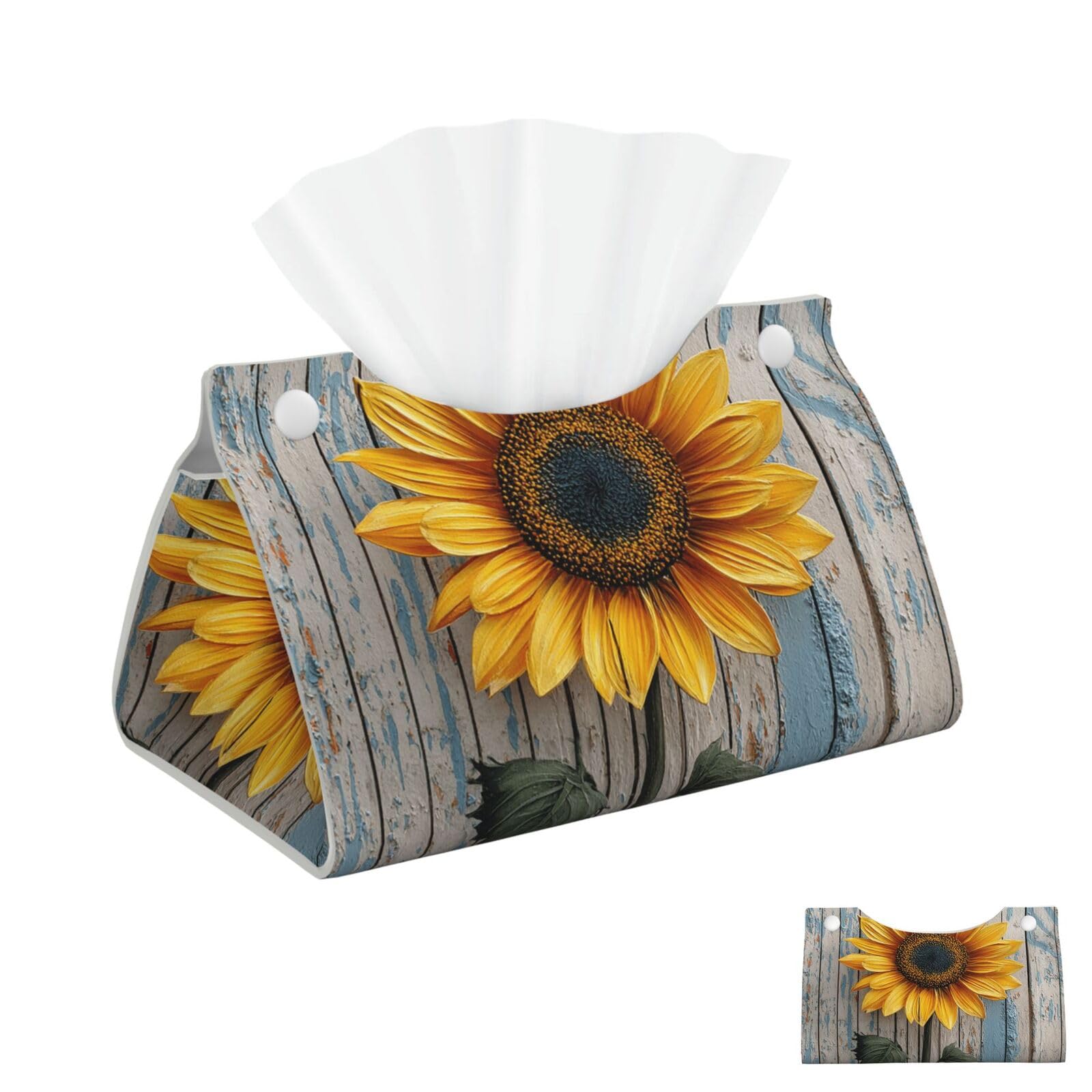 Sunflower on Wooden Tissue Box Cover Square Cube Boxes