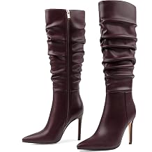 COLETER Women Knee High Boots Pointed Toe Stiletto Buckle Slouch Tall Boots