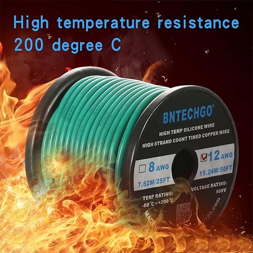 Vista 83 de BNTECHGO Carrete de alambre de silicona calibre 12, 50 pies, color rojo, flexible, 12 AWG, alambre de cobre estañado trenzado
