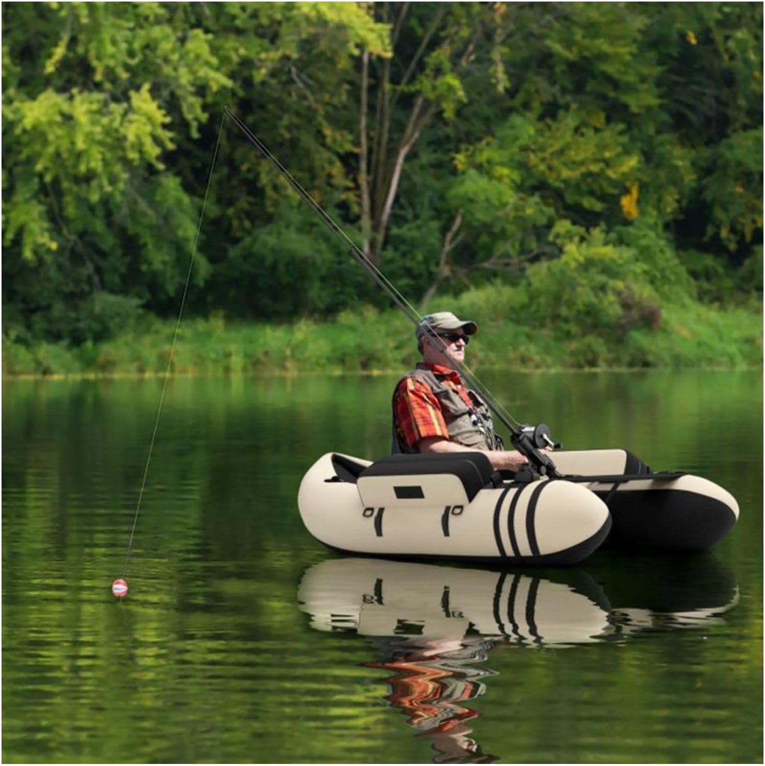 Inflatable Fishing Float Tube - 350lbs Capacity with Pump, Storage & Fish Ruler