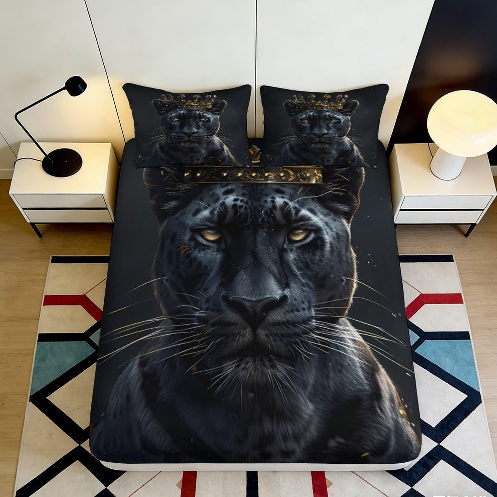 3D Printed Black Panther Fitted Sheet Microfiber Soft Durable Regal Animal Mattress Cover for Bedroom Dormitory Guest Room Protective Decor 140x200x25cm