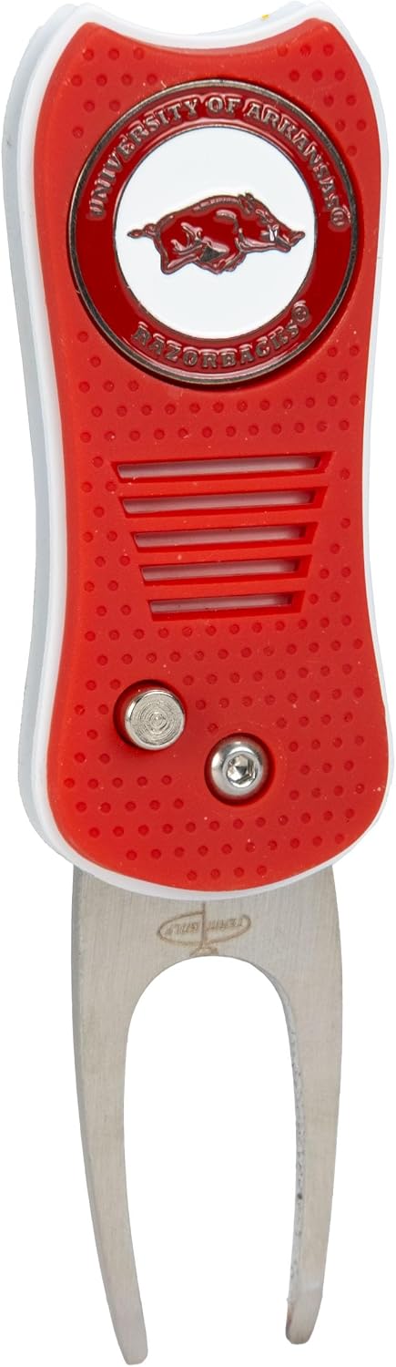 Team Golf NCAA Oklahoma Sooners Retractable Divot Tool Switchblade with Double-Sided Magnetic Ball Marker, Features Patented Single Prong Design, Causes Less Damage to Greens, Switchblade Mechanism