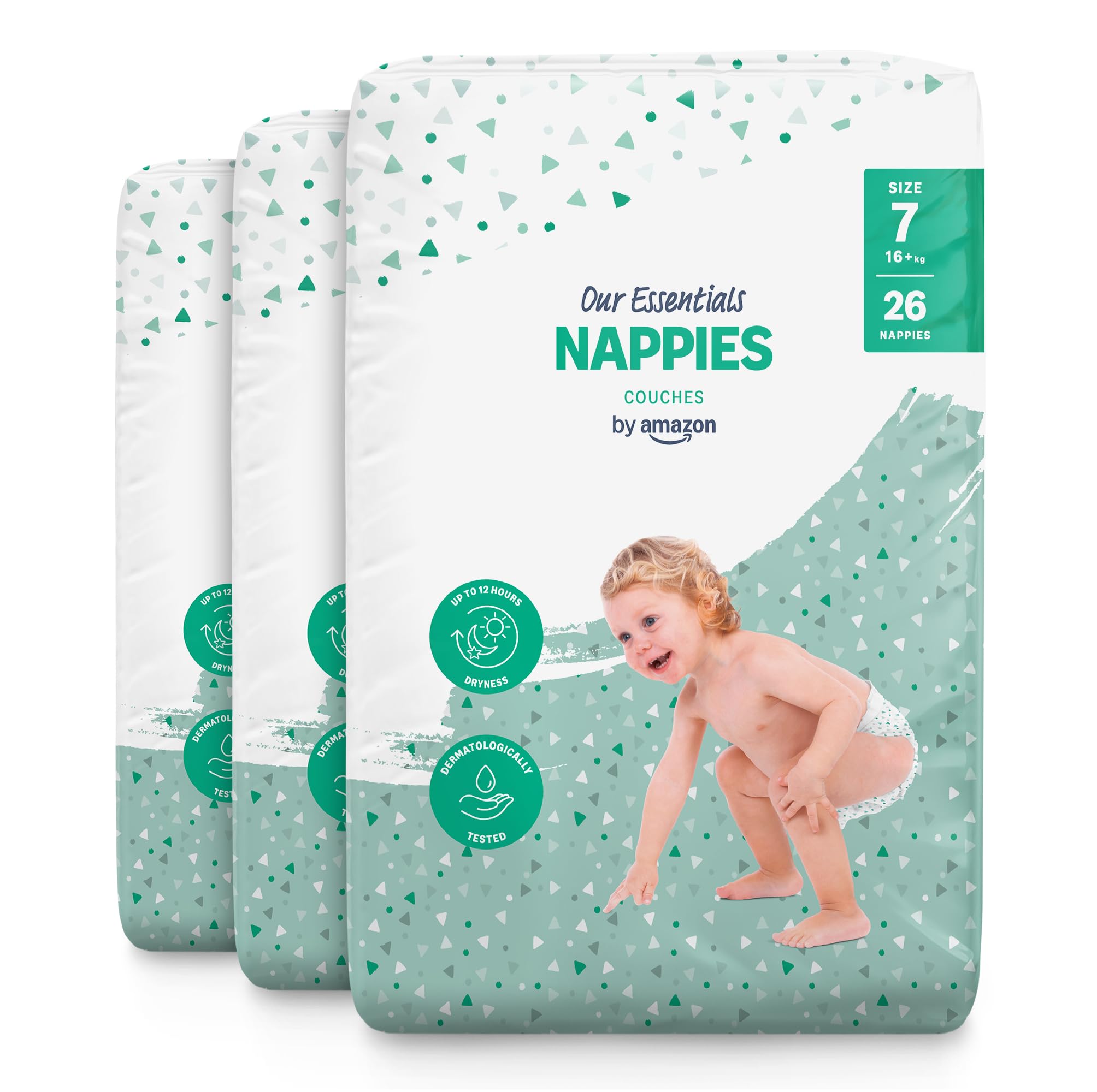 by Amazon Nappies - Size 7 (16+ kg) - 78 nappies (3 packs of 26)