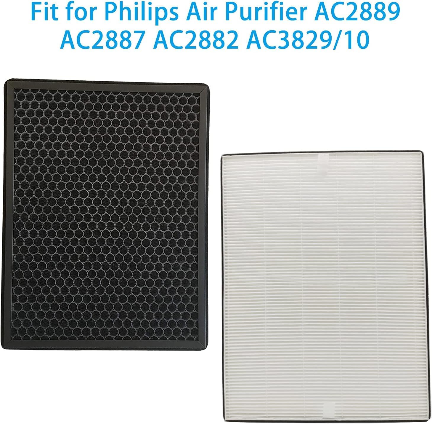 H14® True HEPA + Activated Carbon Filter Set Compatible with Philips AC2882, AC2887, AC2889 & AC3821 Air Purifiers – Replacement Filter FY2422 & FY2420 – Dual Filtration (Black & White)