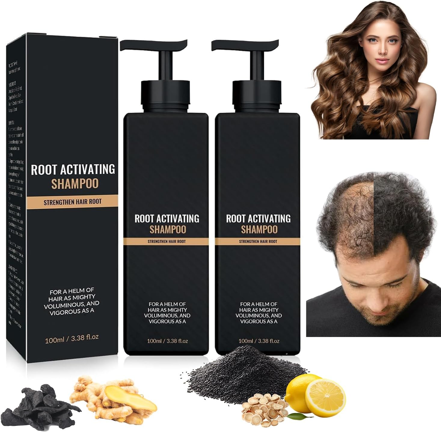 2 PCS Root Activator Shampoo, Hair Growth Root Activator Shampoo, Natural Formula for Men and Women, For Anti-Hair Loss
