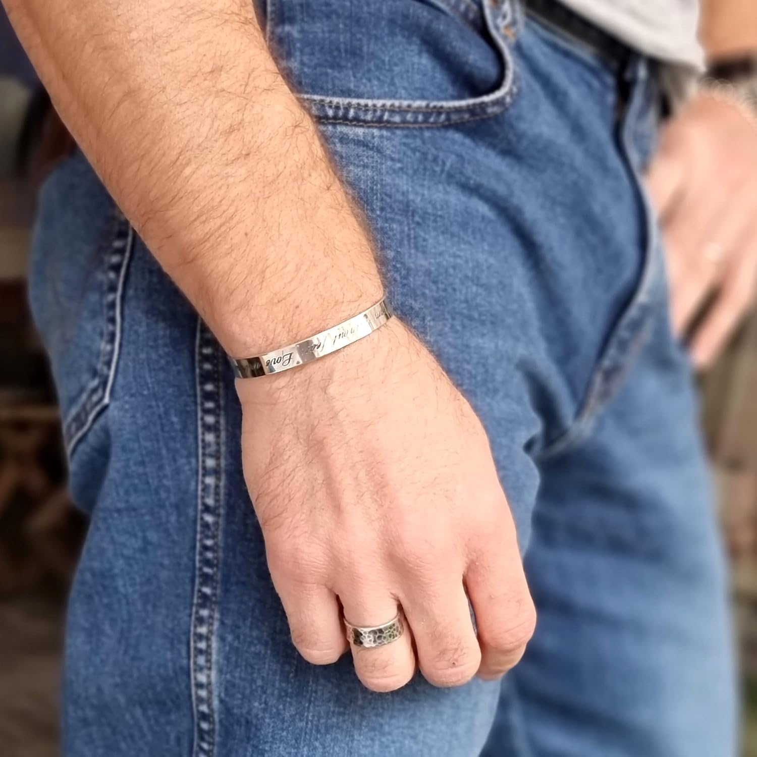NadinArtDesign Personalized Cuff Bangle Bracelet Engraved Silver Cuff for men Engravable Flat Bracelet Custom Engraved Text Inspirational Bangle Birthday Gift for Men