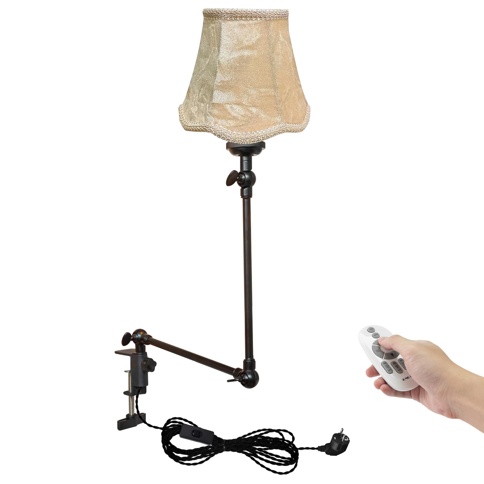 Klemmleuchte mit Fernsteuerung,1 Packung Leselampe mit 2,5 m Kabel, Dimmbar Nachttischlampe,Augenpflege Schreibtischlampe für Büro Heimgebrauch, E27 Lampenhalterung - DZ0330/11
