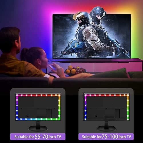 Miniatura 5 de KeShu Luces LED de 16.4 pies para TV de 55 a 75 pulgadas, luces LED que cambian de color arcoíris con control remoto Bluetooth APP TV luces de fondo