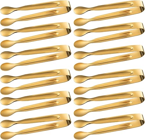 Paquete de 12 mini pinzas para servir, acero inoxidable, 4.3 pulgadas (dorado) para aperitivos, postres, azúcar, cubo de hielo