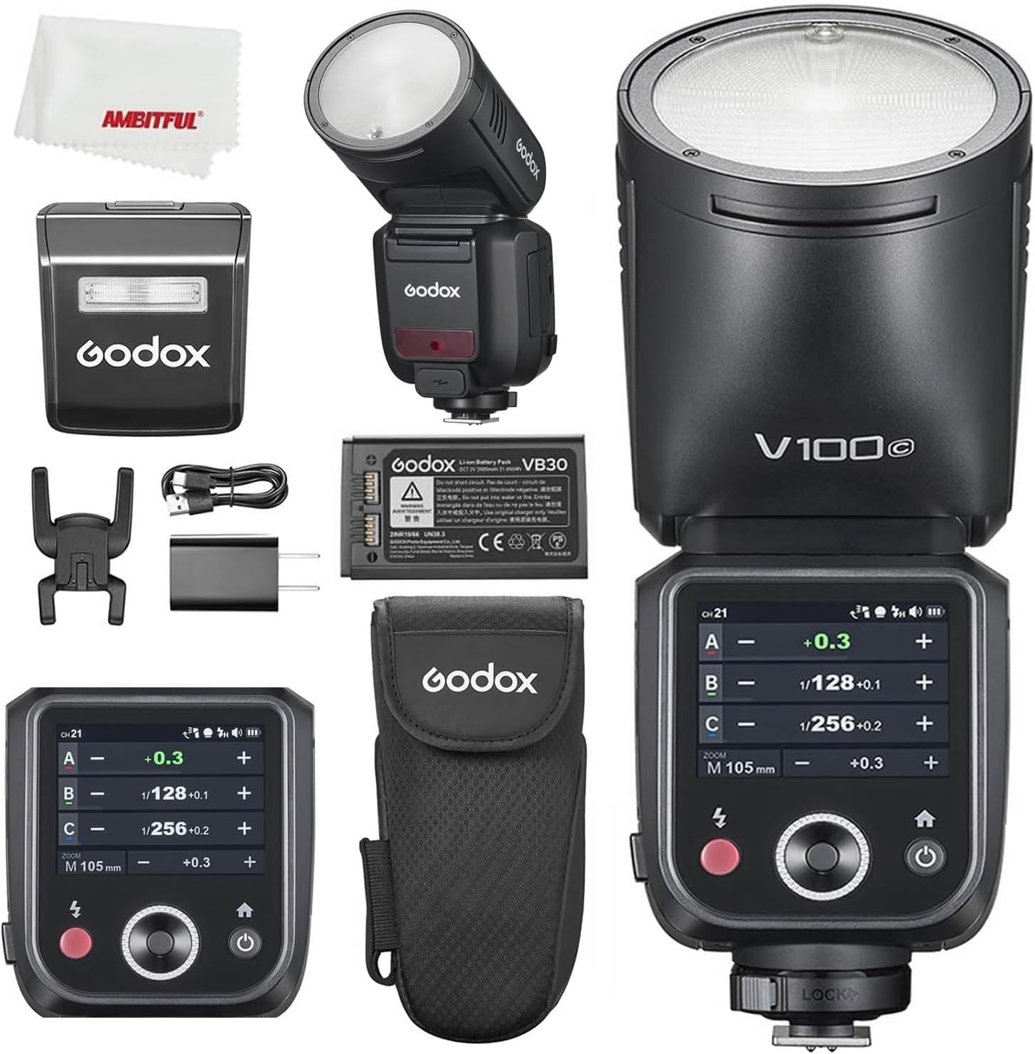 Godox V100 C V100C 100Ws TTL - Flash de cabeza redonda de iones de litio para cámara Canon, 400 flashes de potencia completa, tiempo de reciclaje de 1,7 s, SU-1 Sub flash, emparejamiento de un solo