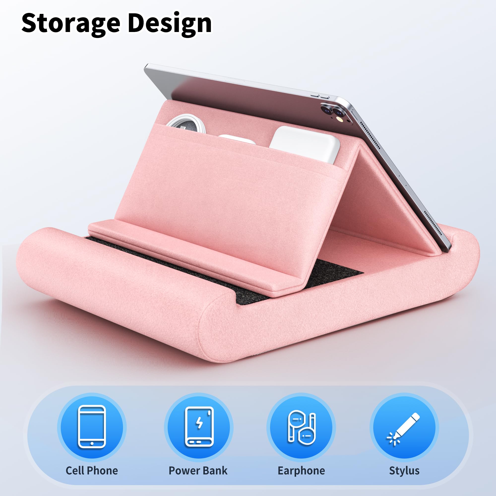 CreaDream Supporto per tablet, supporto pieghevole per tablet, da letto e scrivania, morbido cuscino con tasca e supporto per pennino, per tablet da 4-13 pollici, come iPad Pro 11, 13, Air, Mini
