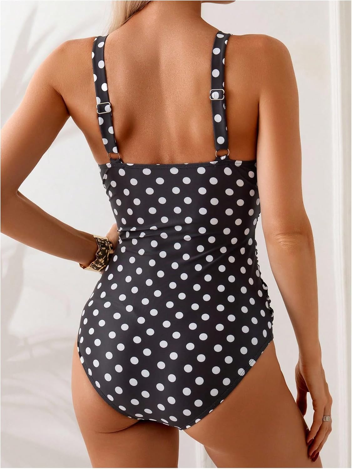 SHENHE Women's Polka Dots One Piece Swimsuit Ruched Wrap Tummy Control V Neck Bathing Suit