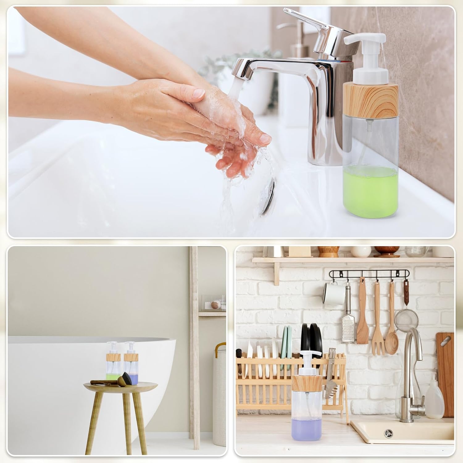 Segbeauty Foaming Soap Dispenser Pump Bottles, 2 Pack of 16.9oz Refillable Plastic Container for Liquid Soap, 500ml Clear Press Foam Hand Soap Dispenser for Modern Bathroom Kitchen Farmhouse Decor - Image 6