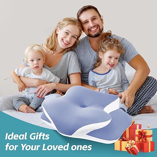 Miniatura 8 de Almohada cervical cervical para aliviar el dolor de cuello y apoyo, almohada ergonómica de espuma viscoelástica con contorno de doble altura y funda