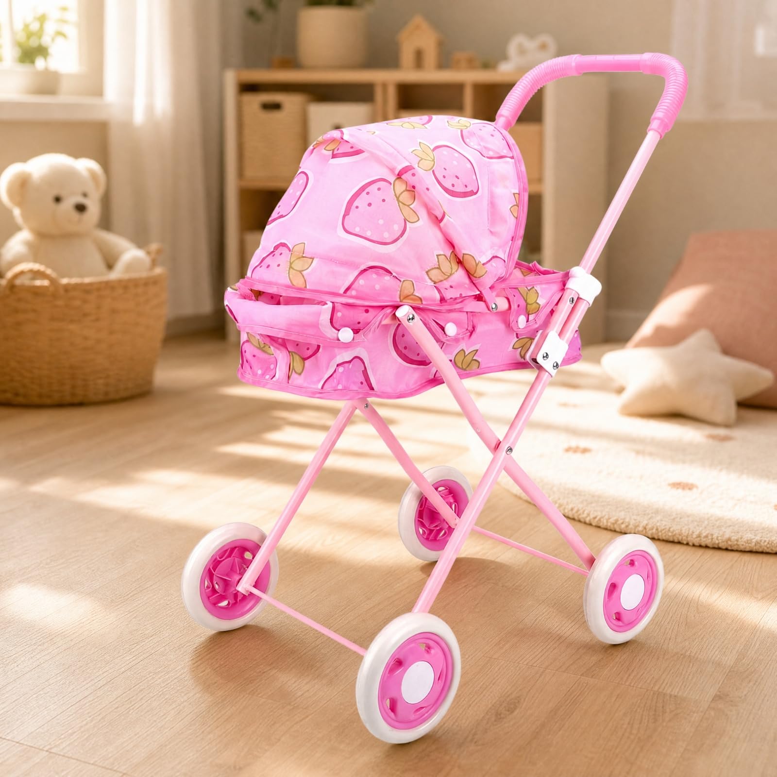 Carrozzina Gioco Robusto Carrozzina con Cappottina Realistico Giocattolo per Bambini, Area Giochi, 168f-