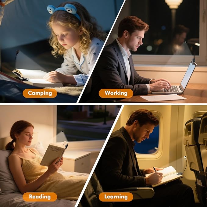KTEBO 2 Pack 10 LED Rechargeable Book Light for Reading in Bed - Eye Caring 3 Color Temperatures, 3 Adjustable Brightness, Long Runtime Small Lightweight Clip On Book Reading Light for Studying photo 6