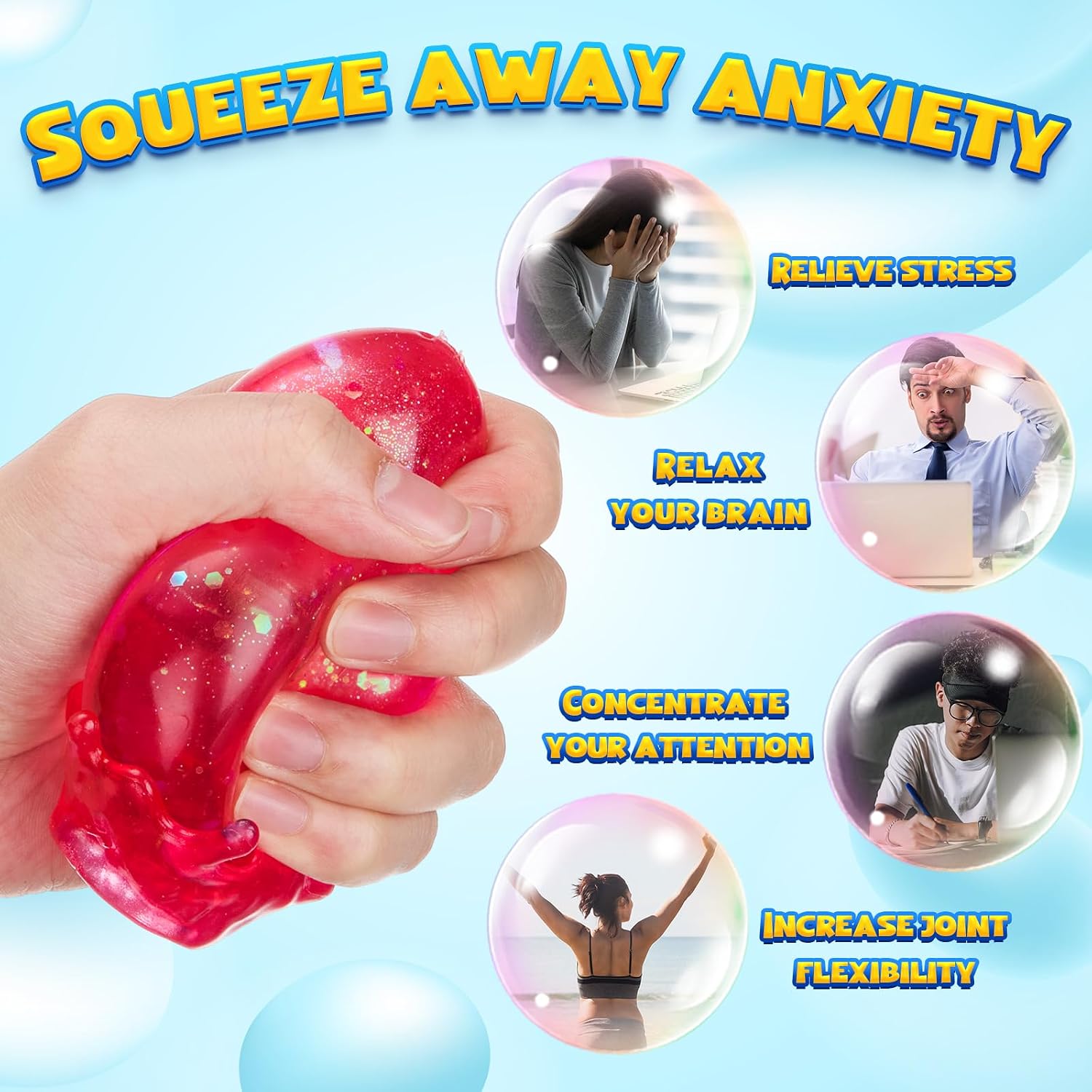 4 Pcs Gummy Squeeze Drop Fidget Gift,Malt Sugar Drop, Adult Cute Sensory Fidget Autism Stress Ball for Anxiety Stress Relief Thing ADHD Office Mental Health Gifts Prizes Autism Party Favors