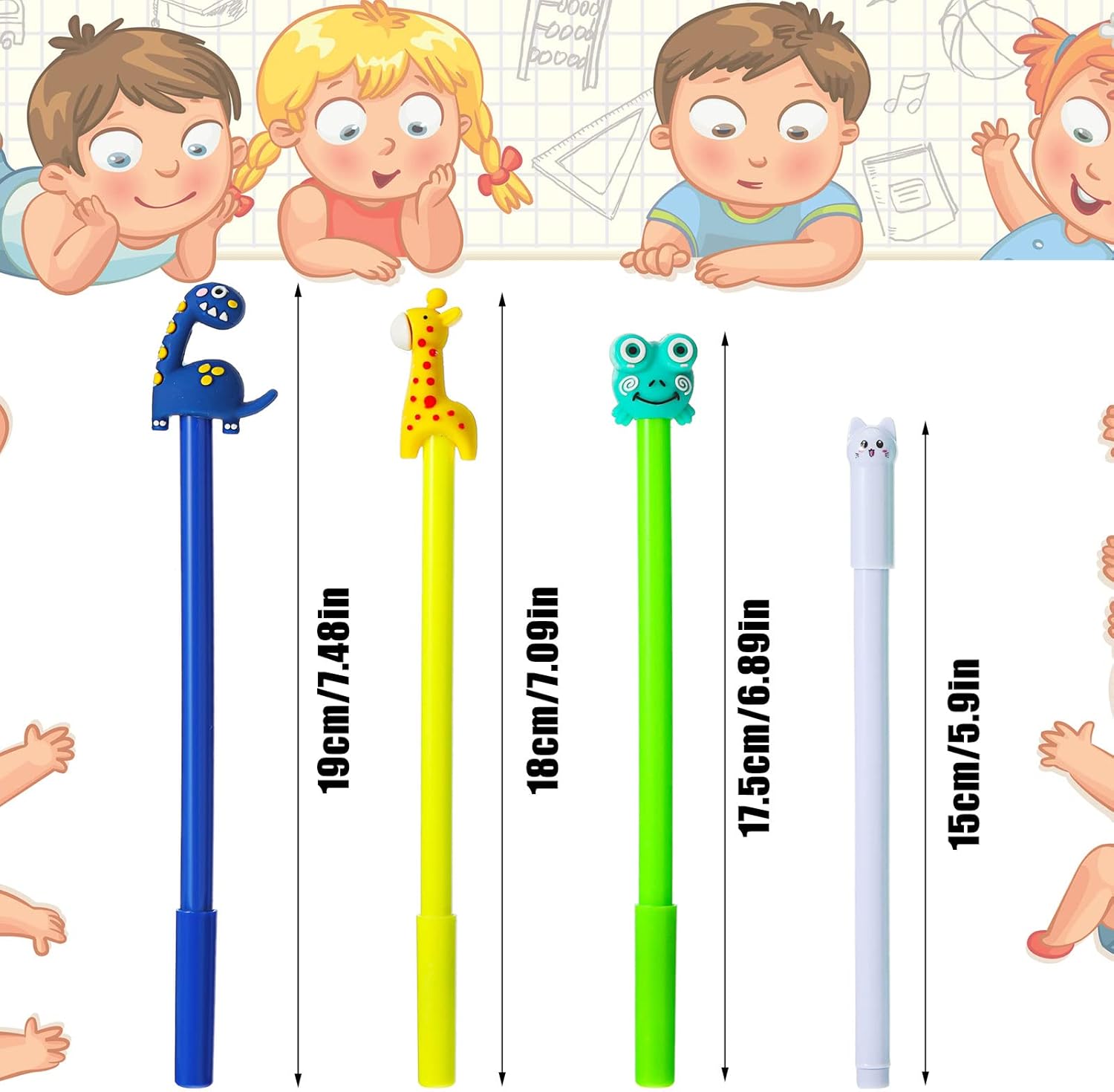 Zhehao 300 Pcs Novelty Pens Bulk Cute Cartoon Fun Pens 0.5 mm Black Gel Ink Assorted Animal Styles Kawaii Decorative Writing for Office Home Teacher Gifts Supplies
