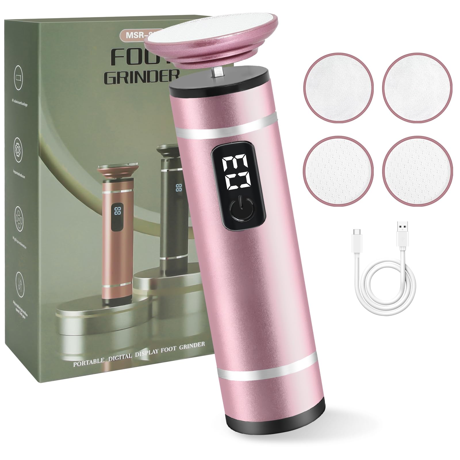 AOOWU 2 in 1 Piedicure Elettrico Professionale, Lima per Piedi Elettrica con 4 Punte Nanometriche, Ricaricabile Piedi Attrezzi per Pedicure, 3 Velocità Regolabile e Schermo LED, per Tacchi Incrinati
