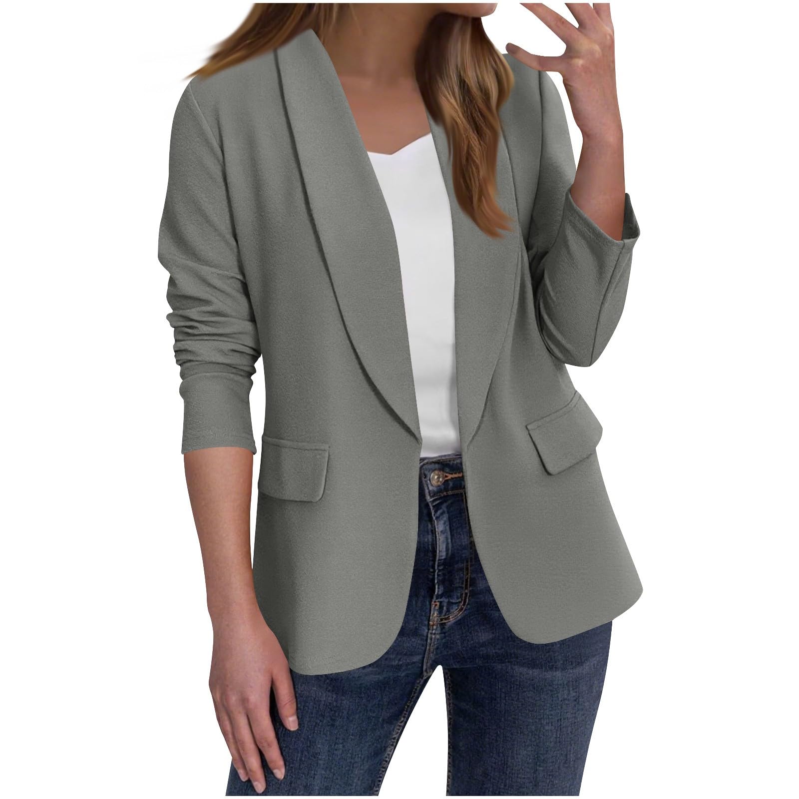Blazers for Women Trendy Open Front Lapel Long Sleeve Work Office Suit Jackets Business Casual Blazer with Pockets