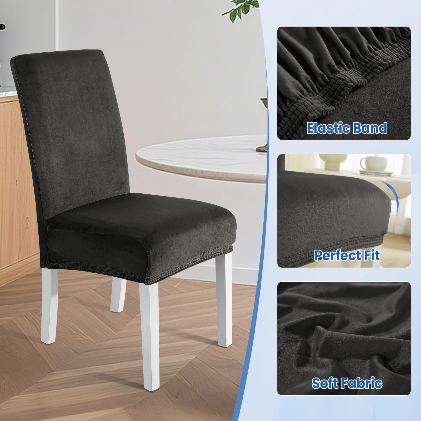 Ystyle Housse de Chaise Velours 6 Pièces Élastique Universel Lavable Gris Foncé