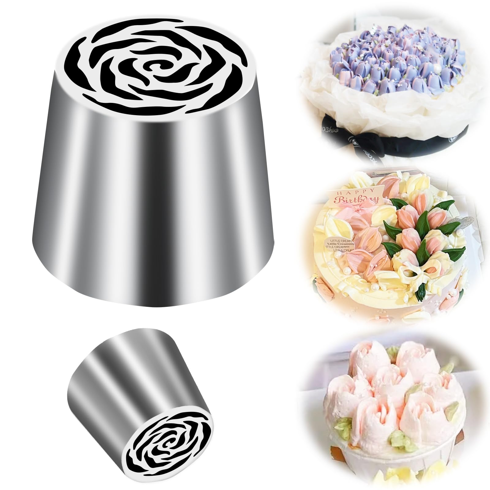 Extra Large Russian Piping Tip Stainless Steel Rose Floral Piping Nozzle Icing Piping Kit for Cake Decorating Flower Frosting Piping Pastry Cupcakes Cakes Cookies Desserts Baking Tool