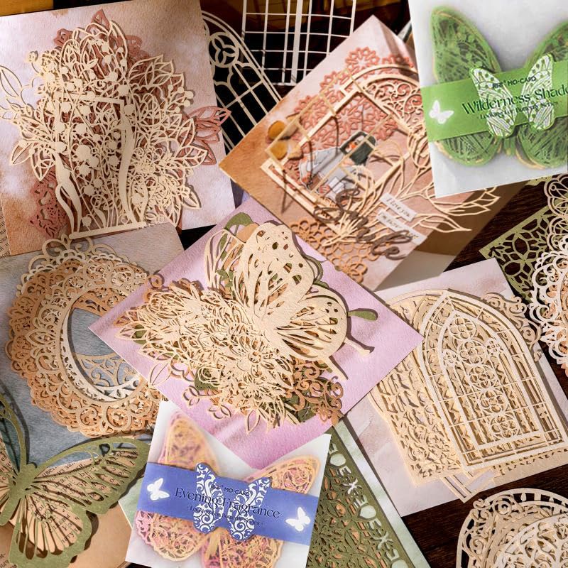Papier Découpé en Dentelle Creuse 52 Pièces Papier de Scrapbooking Vintage Découpé en Dentelle Creuse pour Scrap Booking Deco de DIY Album Photo