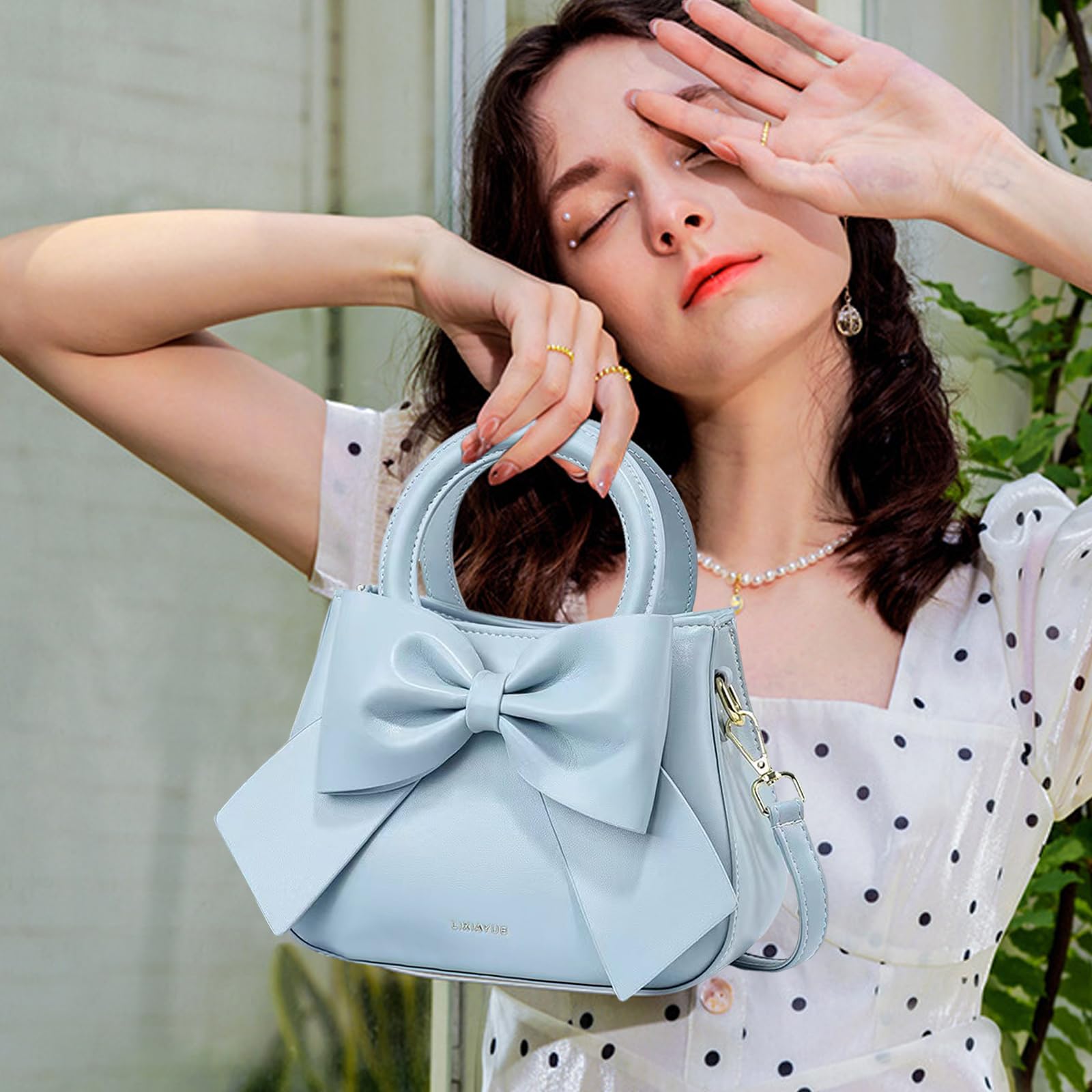 NICOLE & DORIS Umhängetasche für Damen Kleine Handtaschen mit Schleife Henkeltasche PU Leder Niedliche Schultertasche Mädchen Crossbody Bag Satchel Tasche