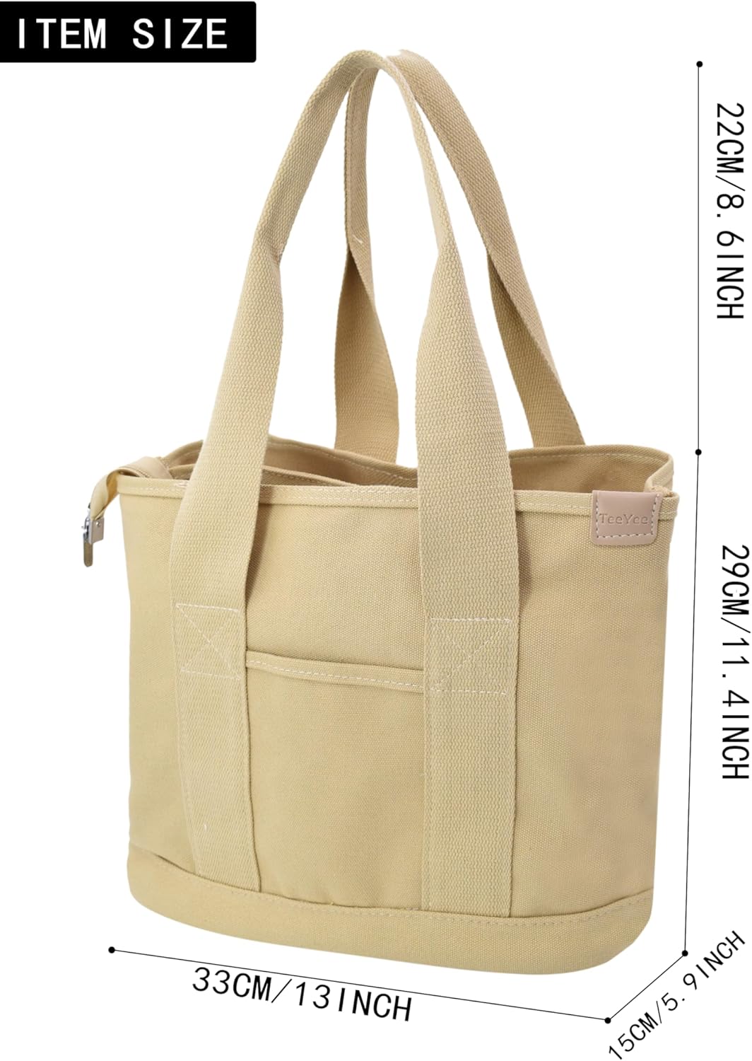 TeeYee 16oz Canvas Tote Bag Casual Multi pockets Handbags Large Capacity Shopping Shoulder Bag with Pocket Bags Work Purses | Shopper bag, Zipper pockets, Unsex design, Organized slots - Image 3