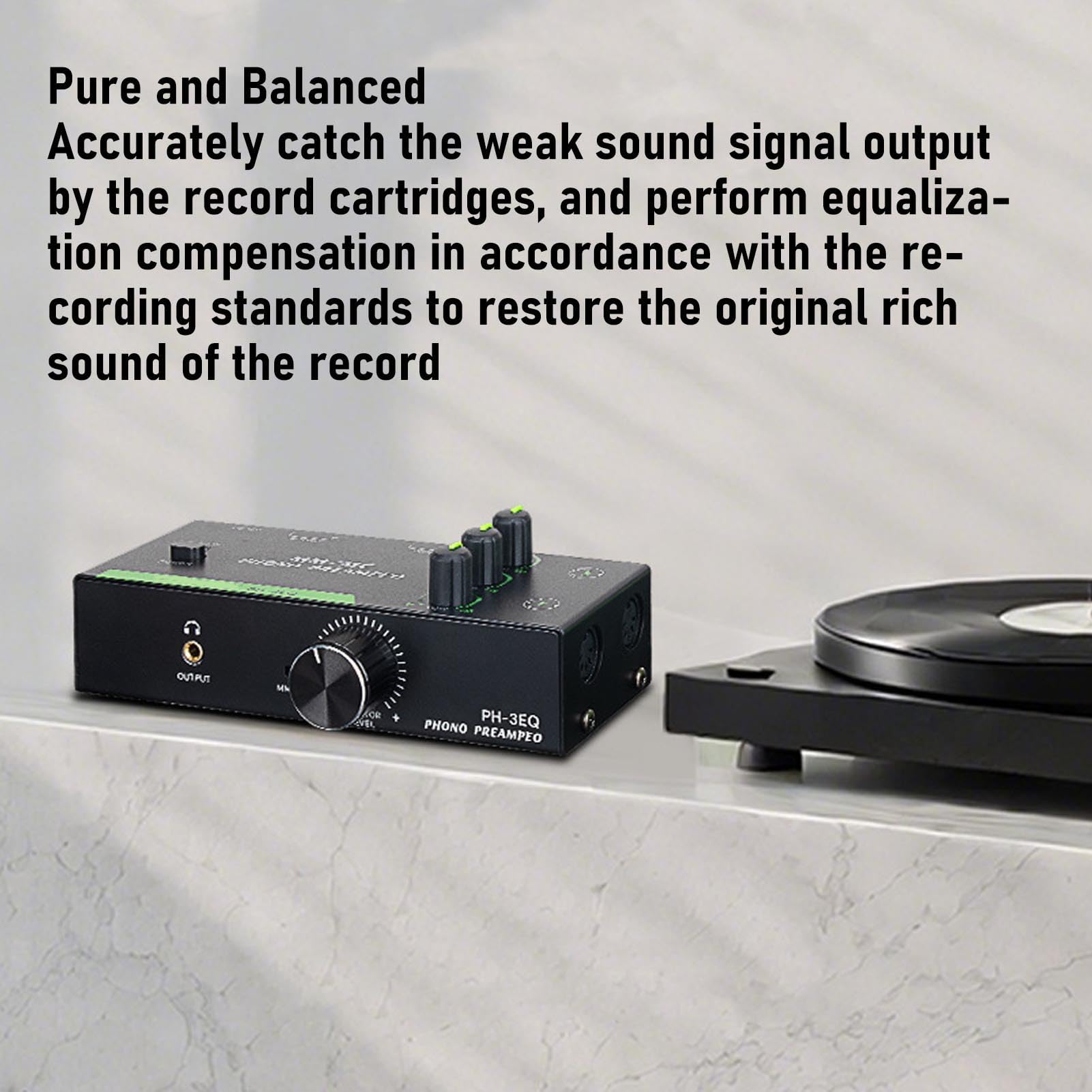 Préampli Phono avec réglage 3 Bandes, amplificateur Phono MM MC pour Tourne-Disque, entrée Sortie XLR préamplificateur pour Platine Vinyle pour système Audio Domestique Audiophile
