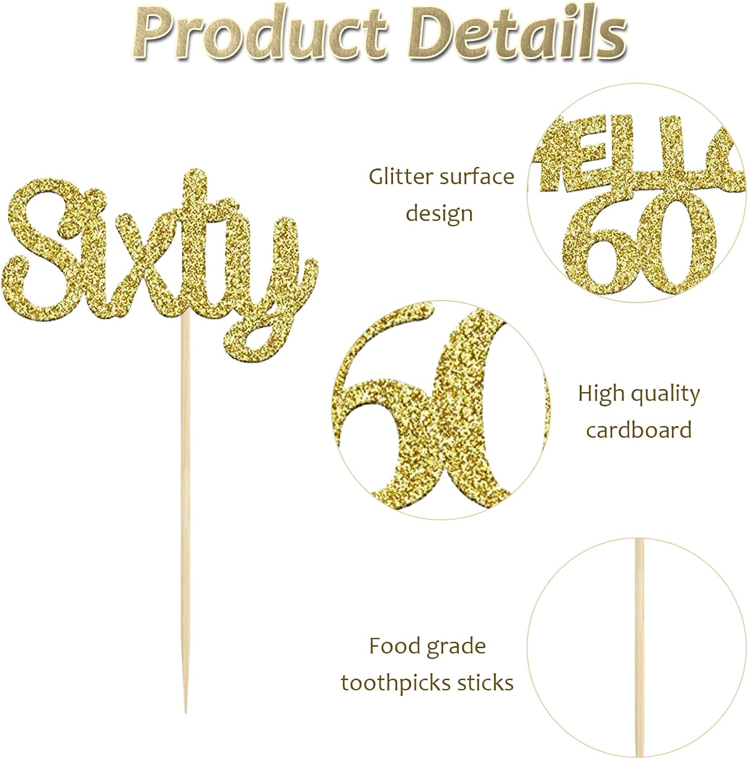 Buy VEGCOO 32 Pcs Glitter 60th Birthday Cupcake Toppers, Cupcake Picks