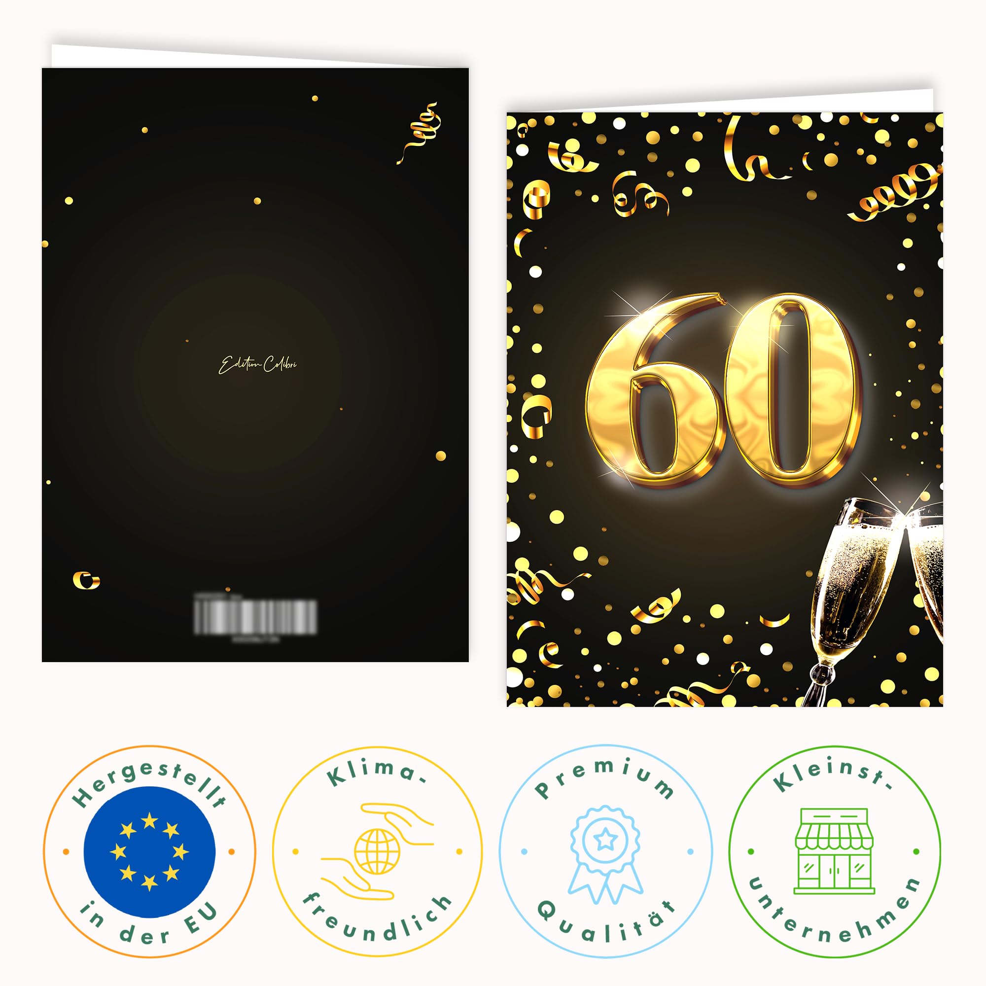 Biglietto di auguri XXL 60° compleanno formato A4 con busta oro