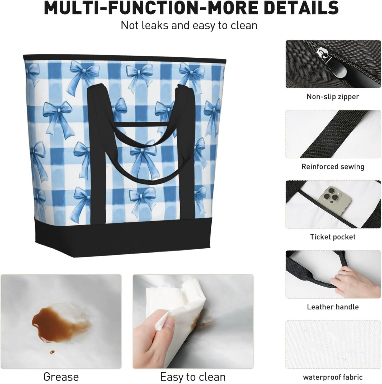 SUPLUCHOM Reusable Insulated Grocery Bag Heavy Duty Cooler Tote with Shoulder Strap Large Capacity Oxford Lunch Bag with PEVA Lining