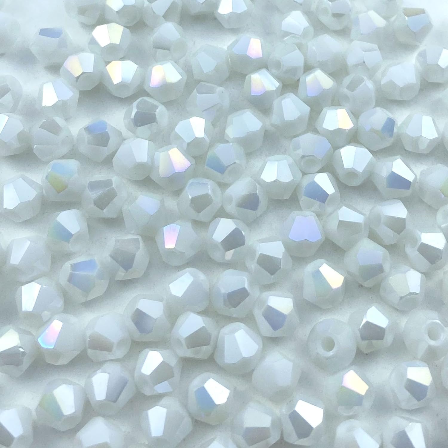 400pcs 4mm Bicone Crystal Glass Beads Loose Spacer Beads Faceted Craft Beads for Jewelry Making DIY Necklace Bracelet Earring Wind Chimes Suncatchers Ornamen(Ceramic White AB)