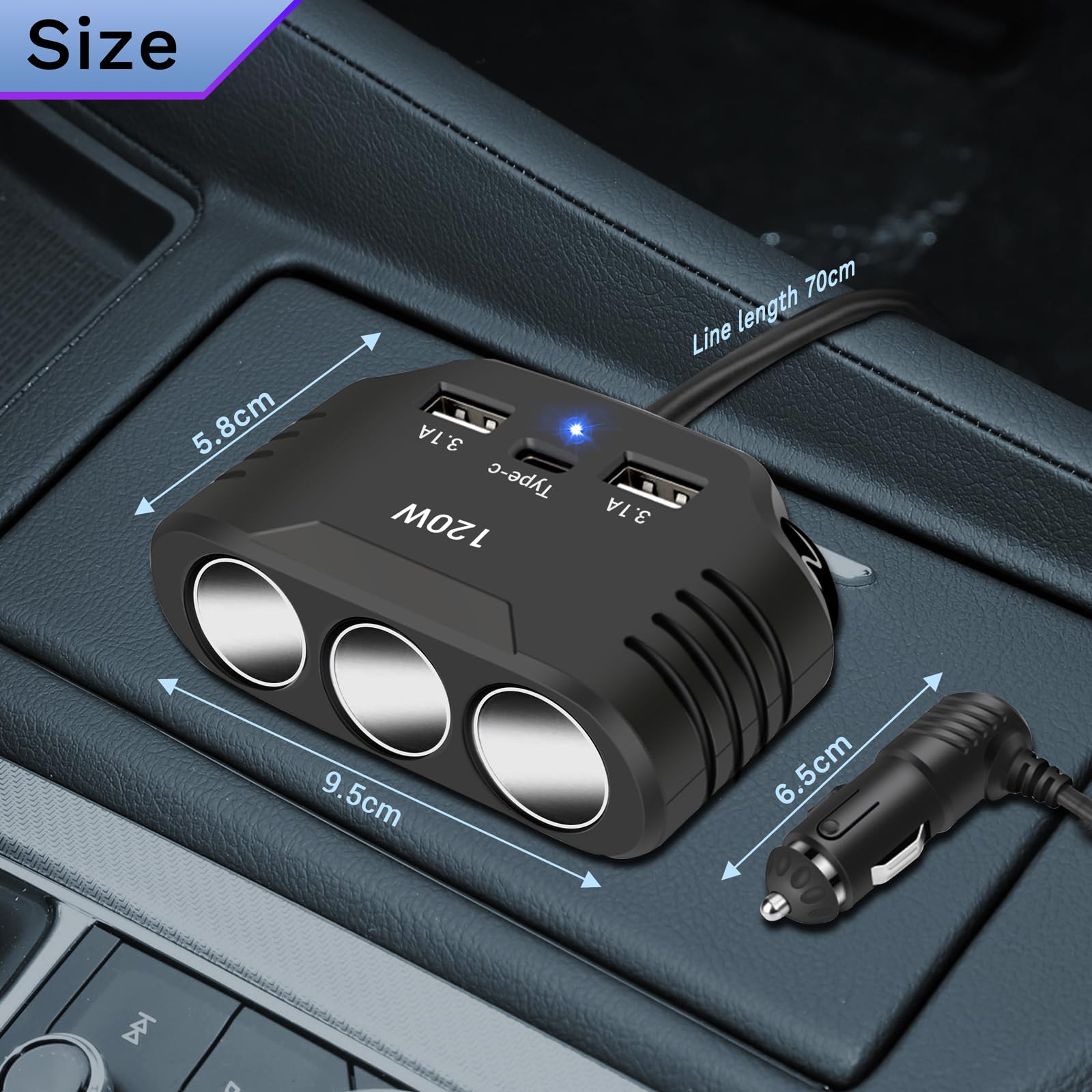 CARICABATTERIA USB DOPPIA 2000 MA 12/24 V 2 IN 1 PER ACCENDISIGARI Standard E Din - Foto 2