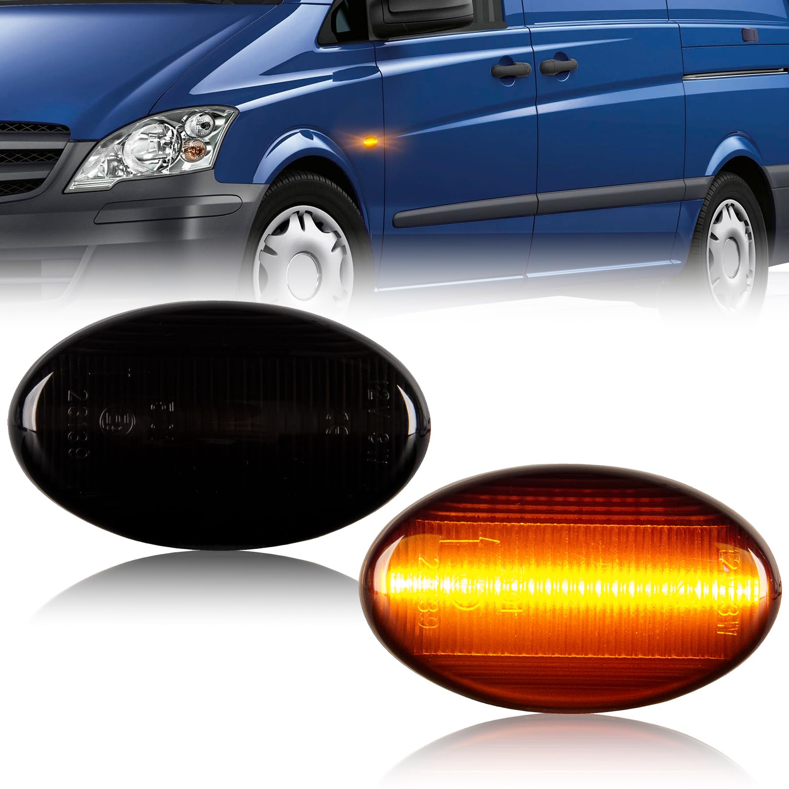 2 Stücke LED Blinker Seitenblinker für Mercedes-Benz Smart W450 W452 A-Class W168 Citan W415 Vito W639 W447, Blinker mit Canbus Fehlerfrei, Schwarz