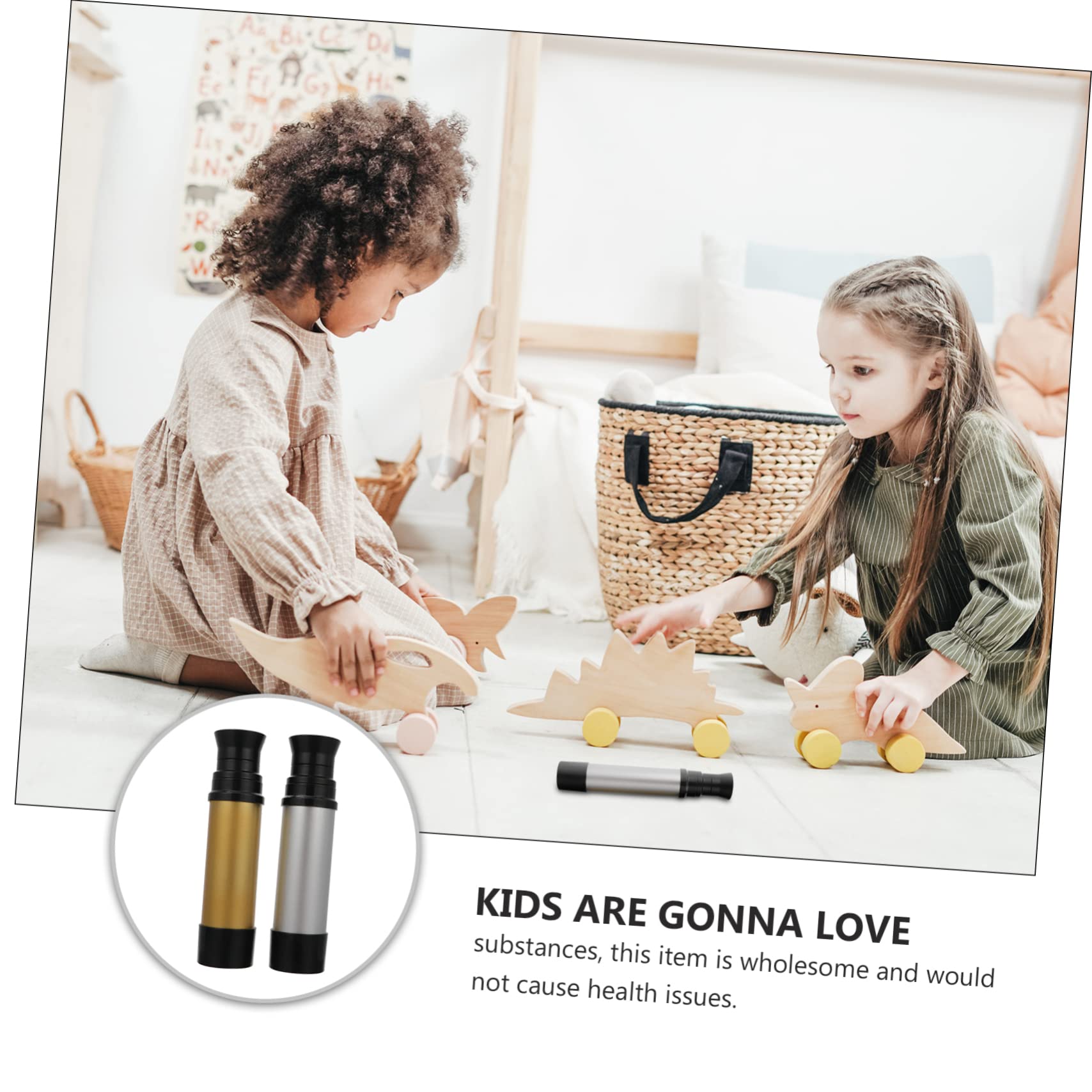 VANZACK 2pcs Telescope Plaything Single Tube Educational for Kindergarten Golden Silver Construction Pirate Themed Design Safe for Magnifies Everything