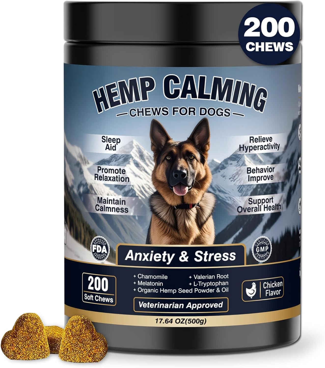 Calming Chews for Dogs 200ct Hemp Dog Calming Chews – Anxiety and Stress Relief Treats Melatonin Bites Sleep Aid for Small/Medium/Large Dogs Calm Dog – Separation, Fireworks, Thunder, Barking,Chewing