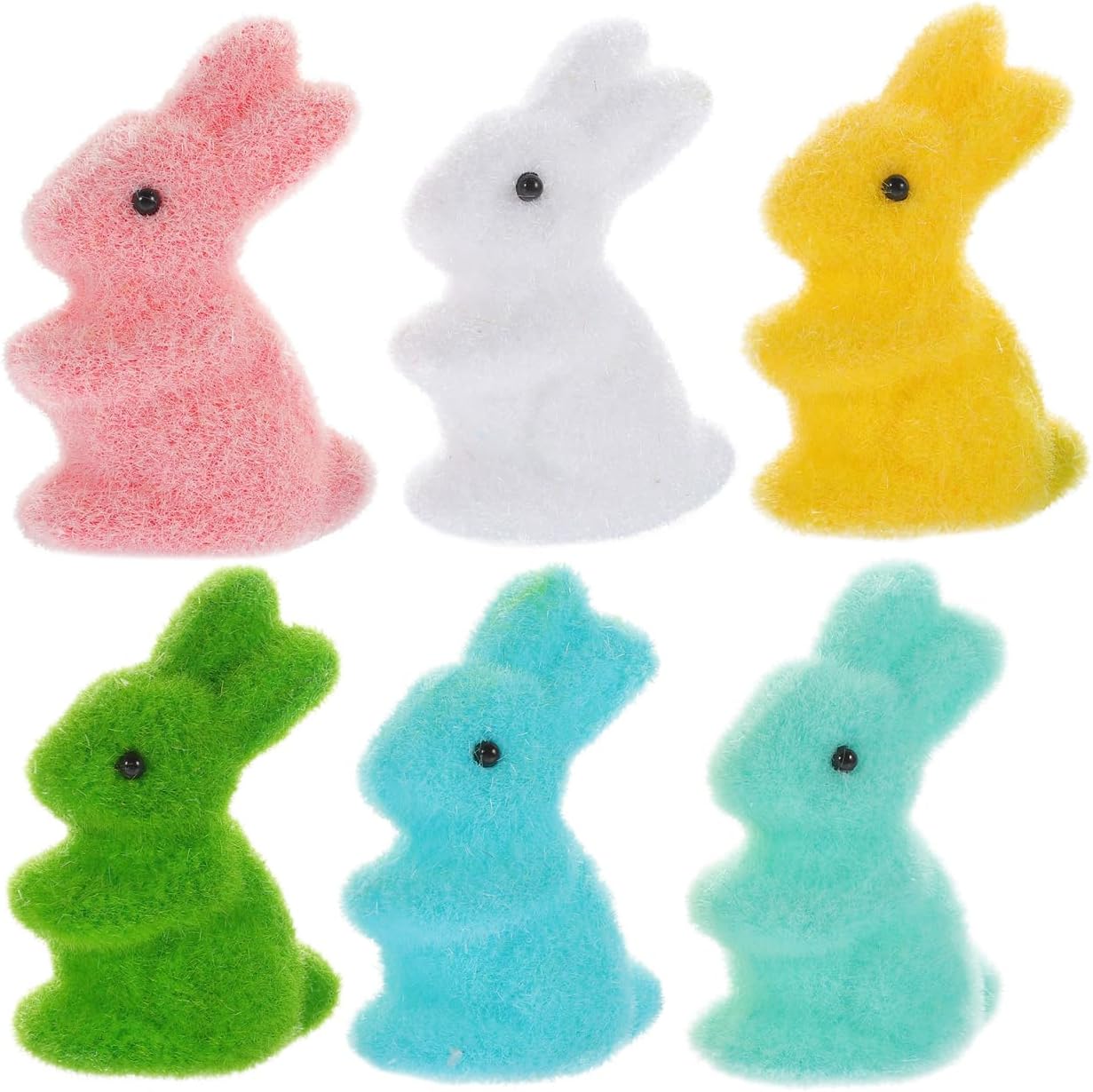 Amosfun 6Pcs Mini Flocked Easter Bunny Ornaments Foam Rabbit Figurines for Party Decorations Cake Toppers Tier Tray Table Decor